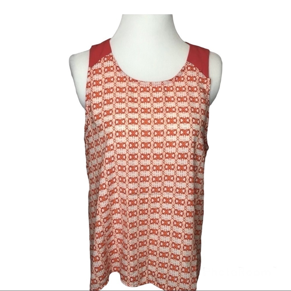 Zouk Sleeveless Top Size M??? Orange‎ Geometric Hi Lo Zipper Summer Casual